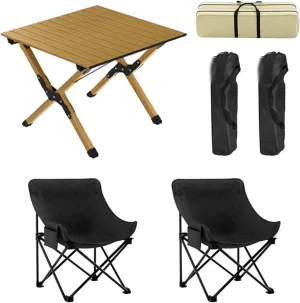 60cm Folding Table with Chairs, Aluminum Roll-up Camping Table Portable Collapsible Chairs Lightweight Garden Table for BBQ Camping Outdoors