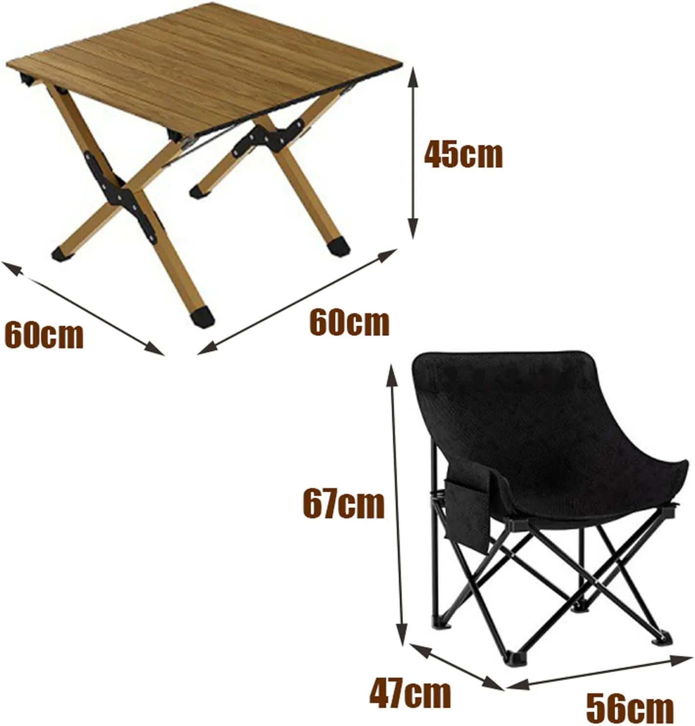 60cm Folding Table with Chairs, Aluminum Roll-up Camping Table Portable Collapsible Chairs Lightweight Garden Table for BBQ Camping Outdoors