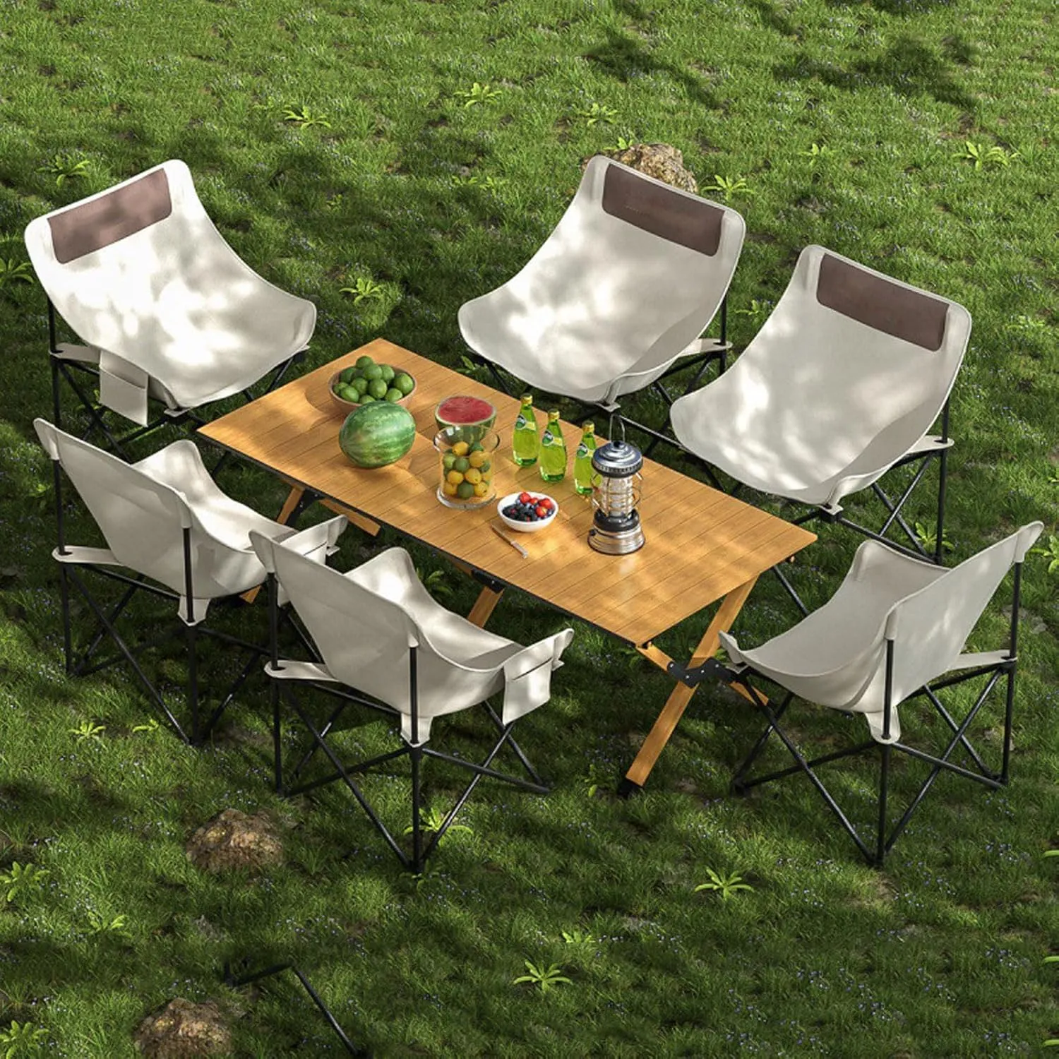 60cm Folding Table with Chairs, Aluminum Roll-up Camping Table Portable Collapsible Chairs Lightweight Garden Table for BBQ Camping Outdoors