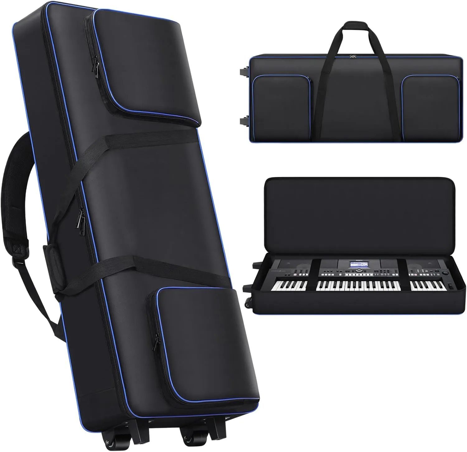 61 Key Keyboard Case with Wheels丨Portable Padded Keyboard Bag Soft 丨Rolling Piano Bag with Handles and Adjustable Shoulder Straps丨Padded Electric Keyboard Gig-Case (Black)