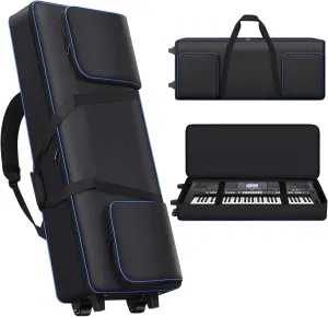 61 Key Keyboard Case with Wheels丨Portable Padded Keyboard Bag Soft 丨Rolling Piano Bag with Handles and Adjustable Shoulder Straps丨Padded Electric Keyboard Gig-Case (Black)