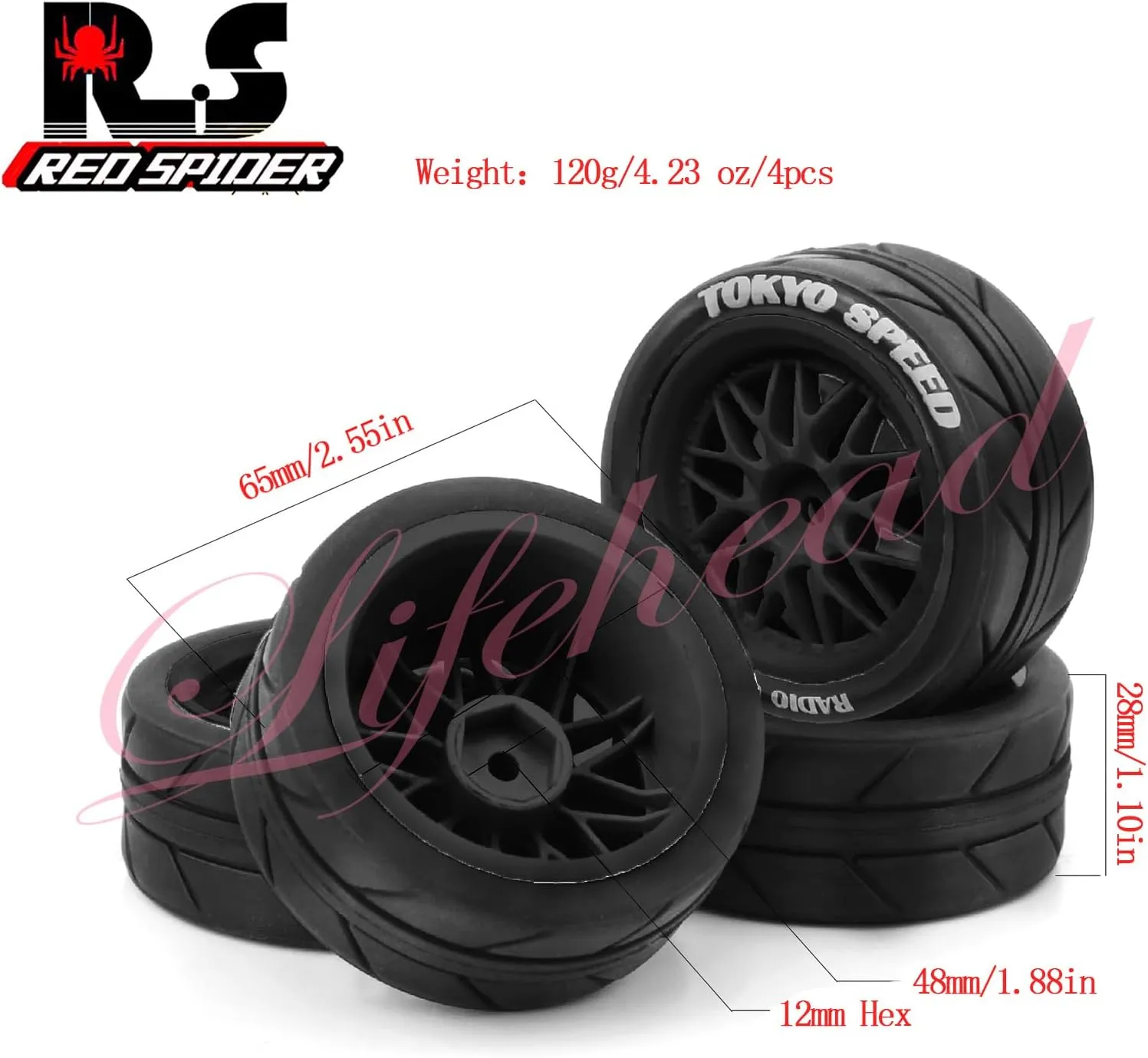65mm RC On-Road Rally Car Tires and Wheels for 1/10 RC On-Road Touring Drift Car HSP 94123 Tamiya XV01 TT01 TT02 HPI Kyosho FAZER MK2 TRAXXAS 4-TEC 2.0/12mm Hex