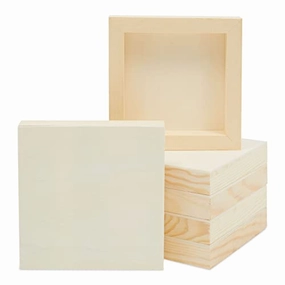 6 Pack Unfinished Wood Canvas Boards for Painting, Blank Deep Cradle 5x5 Panels for Art Projects (0.85 in Thick)