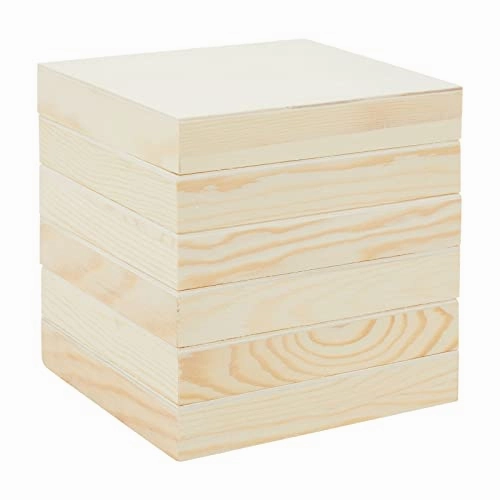 6 Pack Unfinished Wood Canvas Boards for Painting, Blank Deep Cradle 5x5 Panels for Art Projects (0.85 in Thick)