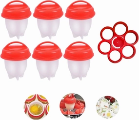 6 Pcs silicone egg cooker for hard boiled eggs with cup holder, Fast Poaching, Non-stick Cookers