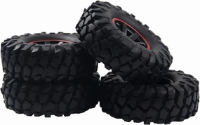 6-Spoke 1.9" Rubber Tires 108mm Wheels & 12mm Hex Hub Wheel Rims Compatible with 1/10 Axial D90 SCX10 CC01 TF2 RC Off-Road Climbing Crawler Car