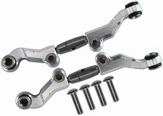 6pc Set Upgrades Aluminum Stainless Steel Adjustable Front Steering Tie Rod LOSI 1/18 2WD Mini-T 2.0 LOS01015 RC Cars by GPM (Silver)
