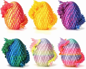 6PCS Mini 3D Printed Dragon Egg, Prefilled Dragon Eggs Toys Filled,3D Printed Dragon in Egg,Crystal Dragon Figurine Decor,Full Articulated Dragon