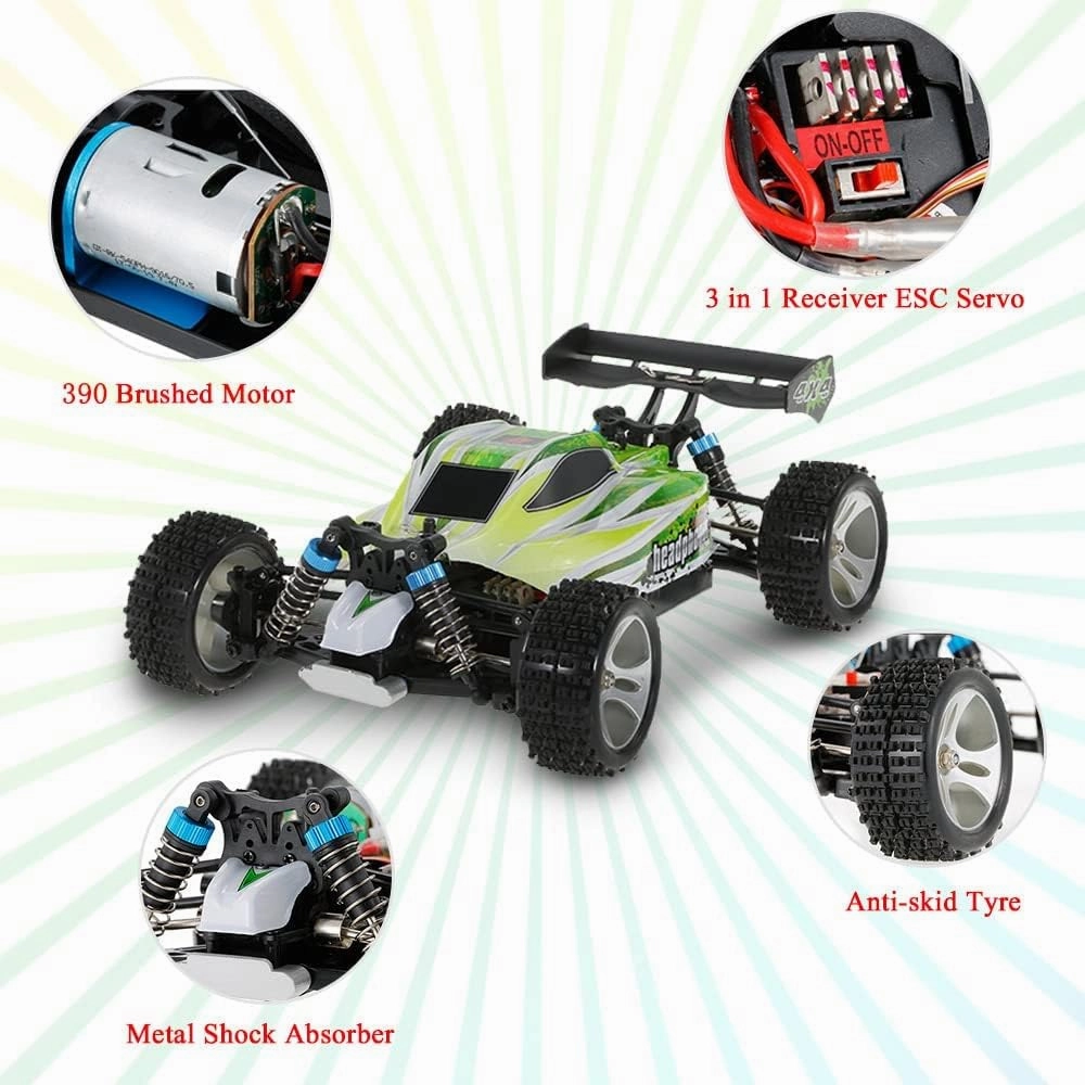 70km/h RC Racing Car, 2.4Ghz High Speed Remote Control Car, 1:18 4WD Toy Cars Buggy for Boys & Girls with Two Rechargeable Batteries for Car, Gift for Kids