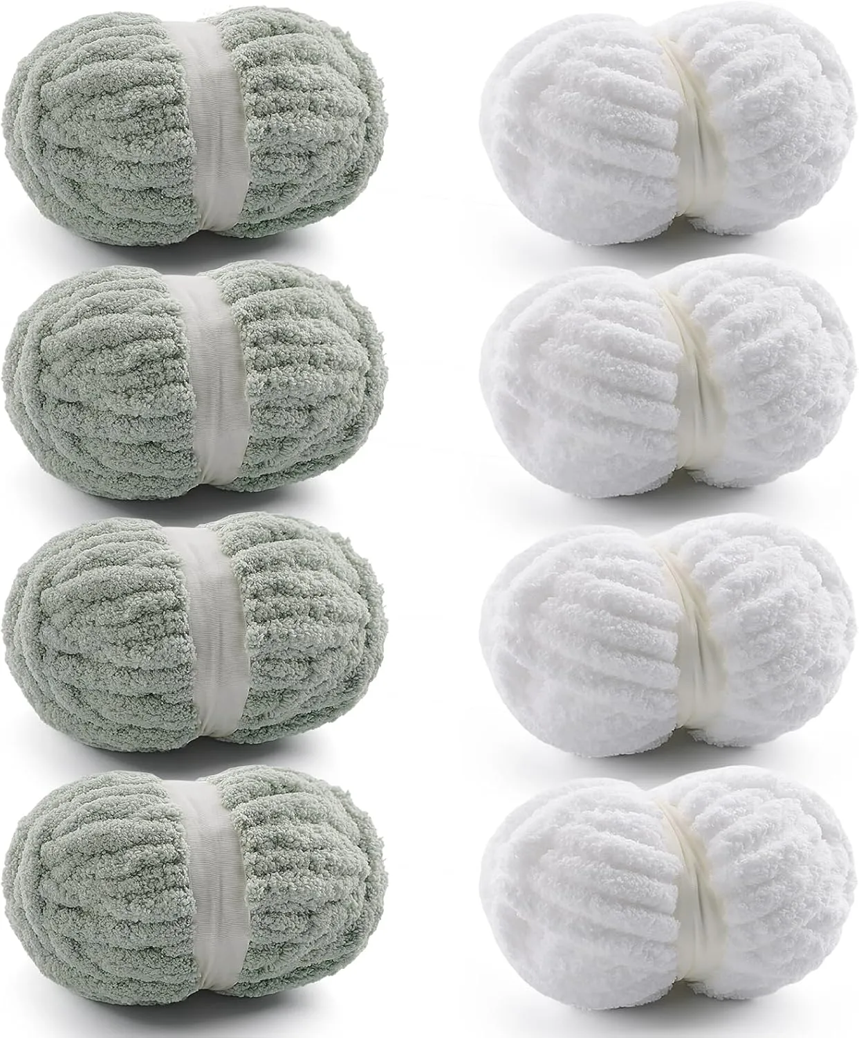 8 Pack Chunky Yarn for Hand Knitting - Chunky Chenille Yarn for Crocheting - Fluffy Yarns for Crochet - Jumbo Yarns for Hand Knitting 28.4 Yds 7.7 Oz Per Roll (8, Avocado Green-White)