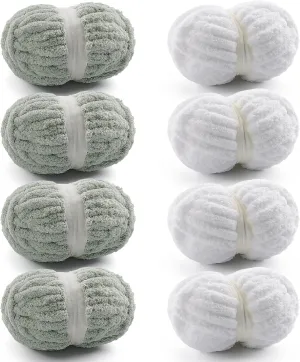 8 Pack Chunky Yarn for Hand Knitting - Chunky Chenille Yarn for Crocheting - Fluffy Yarns for Crochet - Jumbo Yarns for Hand Knitting 28.4 Yds 7.7 Oz Per Roll (8, Avocado Green-White)