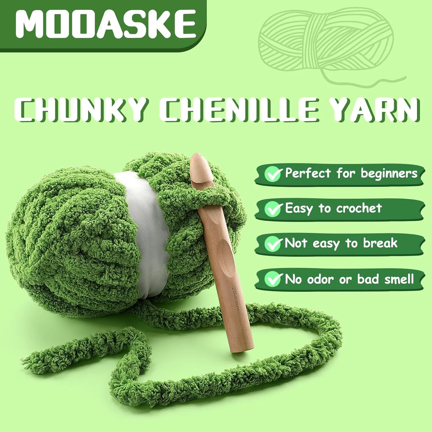 8 Pack Chunky Yarn for Hand Knitting - Chunky Chenille Yarn for Crocheting - Fluffy Yarns for Crochet - Jumbo Yarns for Hand Knitting 28.4 Yds 7.7 Oz Per Roll (8, Avocado Green-White)
