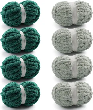 8 Pack Chunky Yarn for Hand Knitting - Chunky Chenille Yarn for Crocheting - Fluffy Yarns for Crochet - Jumbo Yarns for Hand Knitting 28.4 Yds 7.7 Oz Per Roll (8, Dark Green-Avocado Green)