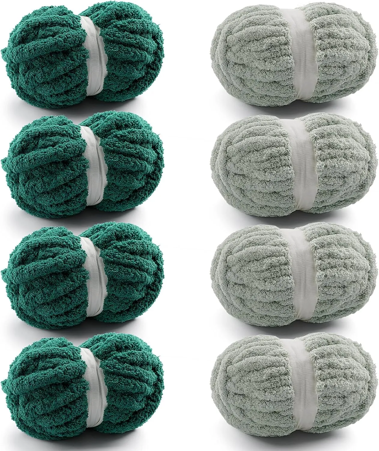 8 Pack Chunky Yarn for Hand Knitting - Chunky Chenille Yarn for Crocheting - Fluffy Yarns for Crochet - Jumbo Yarns for Hand Knitting 28.4 Yds 7.7 Oz Per Roll (8, Dark Green-Avocado Green)