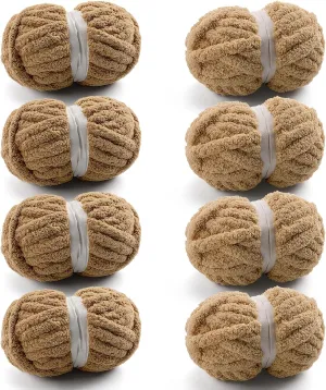 8 Pack Chunky Yarn for Hand Knitting - Chunky Chenille Yarn for Crocheting - Fluffy Yarns for Crochet - Jumbo Yarns for Hand Knitting 28.4 Yds 7.7 Oz Per Roll (8, Khaki-Camel Color)