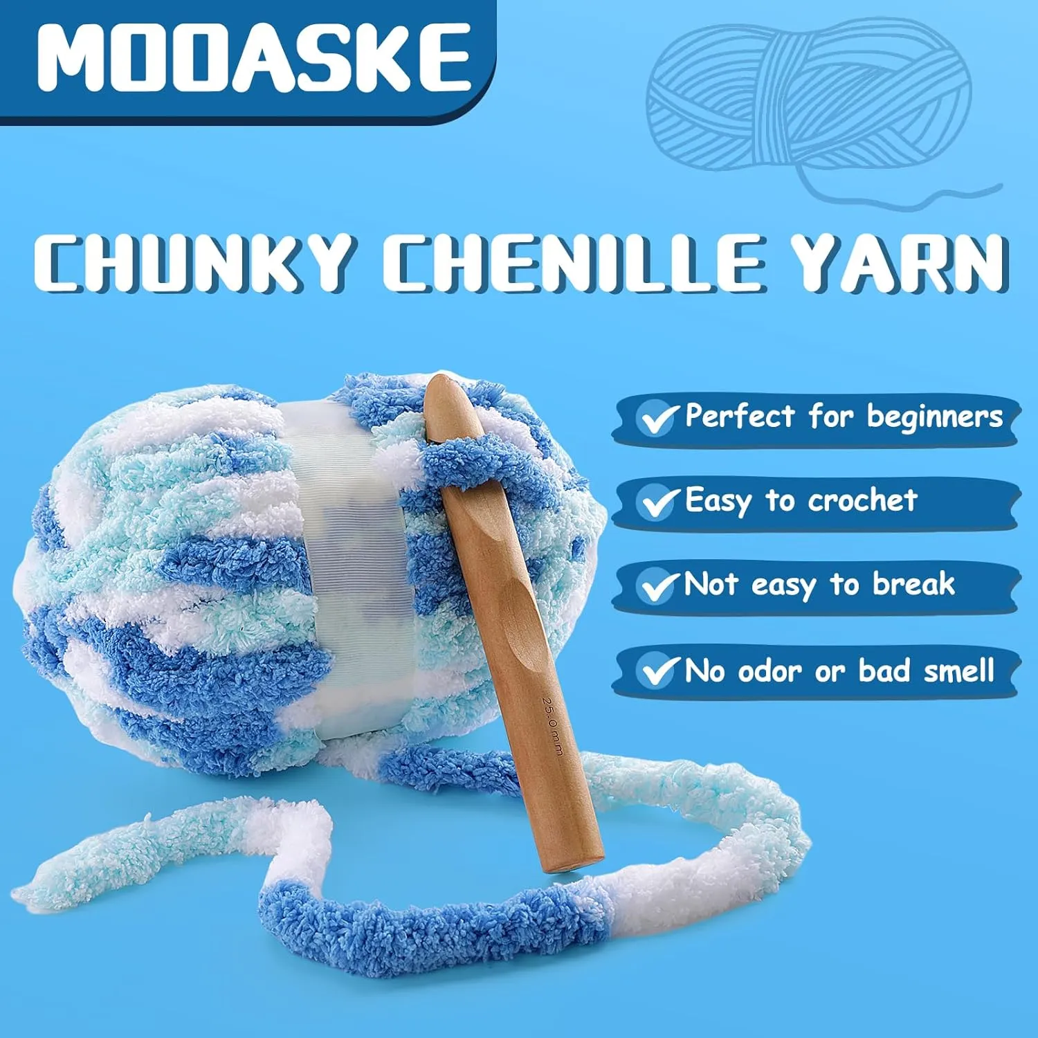 8 Pcs Chunky Yarn for Hand Knitting - Chunky Chenille Yarn for Crocheting - Fluffy Yarn for Crochet - Jumbo Yarn for Hand Knitting 227 yds 61.6 oz of Super Bulky Yarn (Blue-Sky Blue-White)