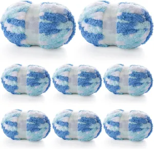 8 Pcs Chunky Yarn for Hand Knitting - Chunky Chenille Yarn for Crocheting - Fluffy Yarn for Crochet - Jumbo Yarn for Hand Knitting 227 yds 61.6 oz of Super Bulky Yarn (Blue-Sky Blue-White)