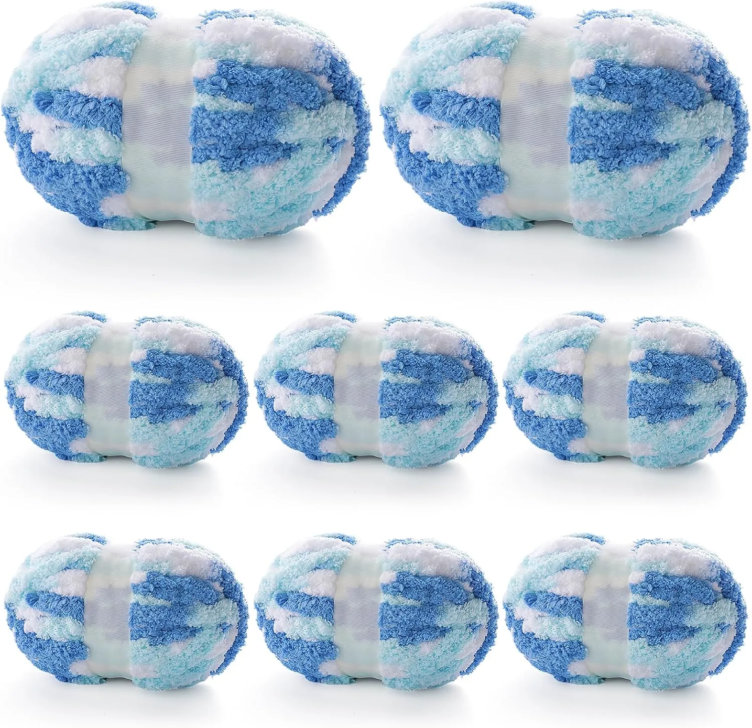 8 Pcs Chunky Yarn for Hand Knitting - Chunky Chenille Yarn for Crocheting - Fluffy Yarn for Crochet - Jumbo Yarn for Hand Knitting 227 yds 61.6 oz of Super Bulky Yarn (Blue-Sky Blue-White)