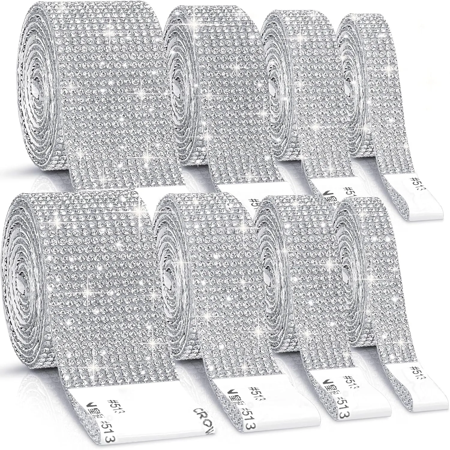 8 Rolls Rhinestone Ribbons,Cludoo 8 Yard Silver Self Adhesive Rhinestone Ribbon, Bling Crystal Diamond Ribbon Roll Wrap Glittering Rhinestones Sticker for Decoration Car DIY Arts Crafts Wedding