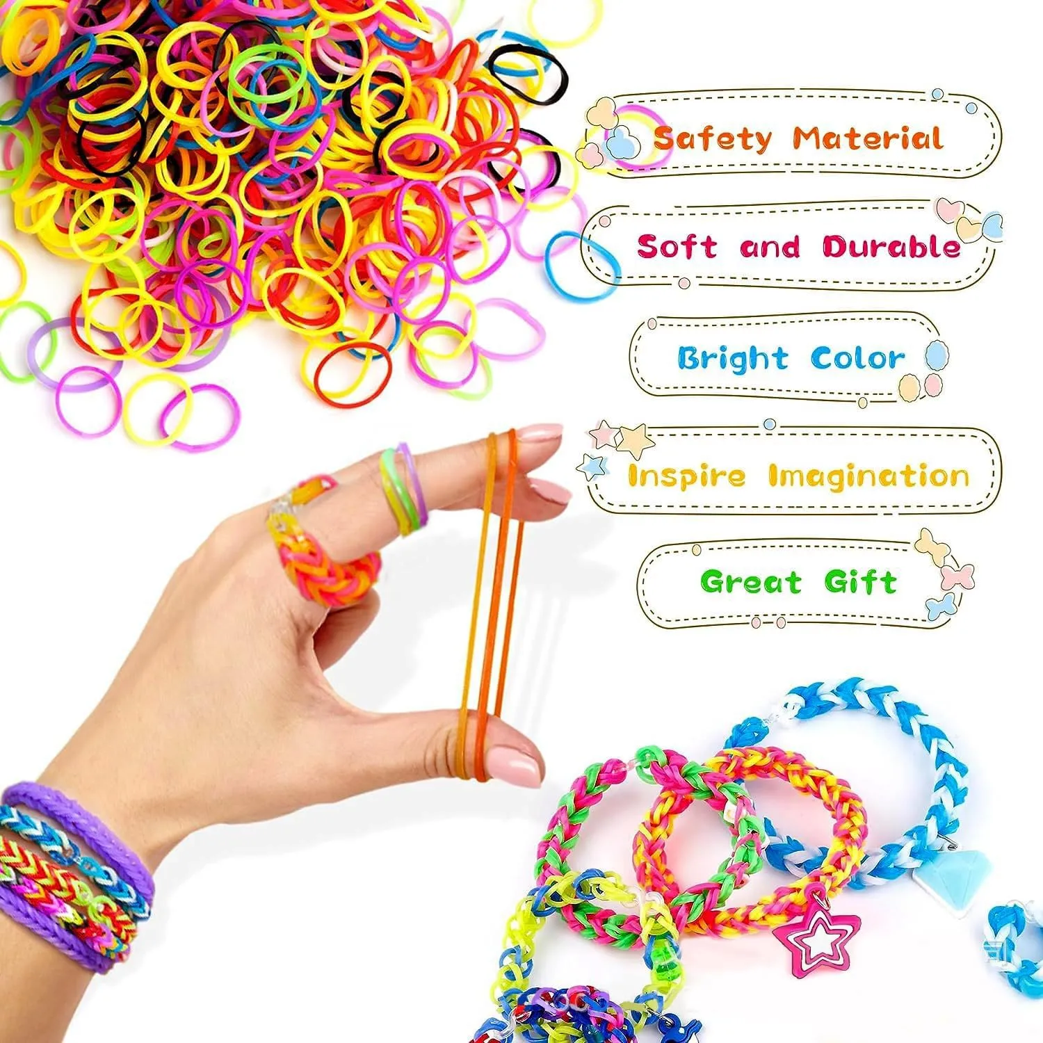 8000  Loom Rubber Bands Unique Bright Colors DIY Craft Gift Loom Bracelet Refill Kit for Boy and Girl/White