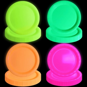 80 PCS Glow In The Dark Plates Neon Party Decorations, 4 Colors Neon Paper Plates Birthday for Glow Birthday Supplies Let's Glow Party Decorations, 9 Inch (80)