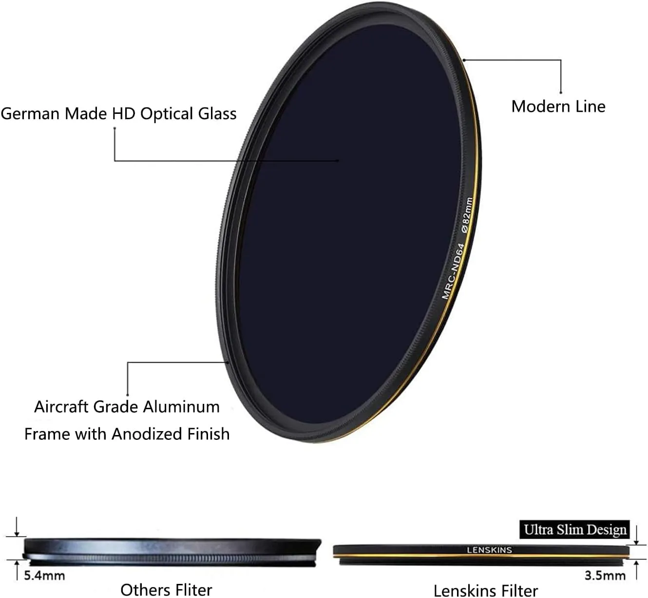 82mm ND64 Filter, 6 Stop Neutral Density Filter for Camera Lenses, 16-Layer Multi-Resistant Coated, German Optics Glass, Weather-Seal ND Filters with Lens Cloth