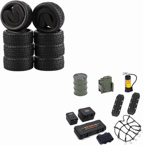 8pcs 1/10 on Road Soft Tires Tyres Fit for RC 1:10 Touring On Road Car, RC Crawler Car Accessories Roof Decoration Set, 10 pcs, Luggage Net, Oil Drum, Recovery Board, Fuel Tank, Fire Extinguisher
