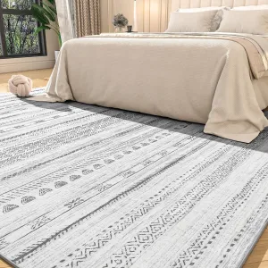 8x10 Area Rugs for Living Room Machine Washable Rug Distressed Indoor Carpet Neutral Moroccan Boho Rug Ultra Soft Area Rug for Bedroom Dining Room Playroom Office, Black