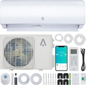 9,000 BTUs Mini-Split Air Conditioning Heating System, 19 Seer2 Inverter Mini-Split Air Conditioner, Cools up to 450 Sq. Ft. Ductless Mini-Split Heat Pump Wall Mount with Installation Kit, 115 V