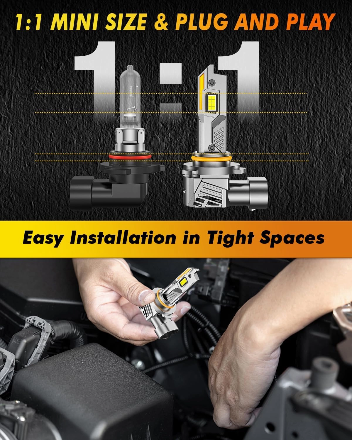9005/HB3 Light Bulbs, 30000LM 800% Super Brighter 6500K Cool White 9005 Fog Bulbs with Fan, 1:1 Halogen Mini Size, Off-Road Lights with Plug N Play, Pack of 2