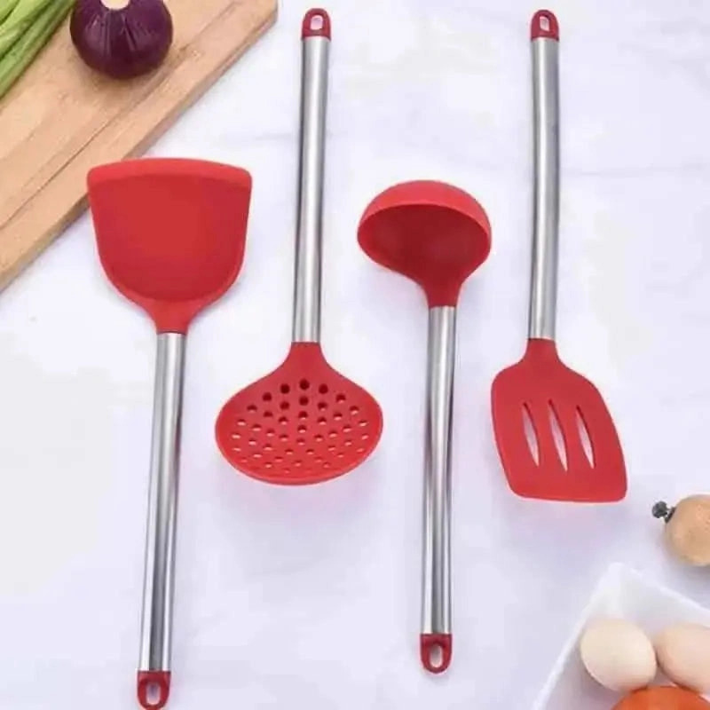 9-Piece Stainless Steel & Silicone Kitchen Utensil Set with Storage Bucket