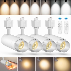 【2025 Upgraded】10-Color Zoomable 12W LED Track Lighting Head Dimmable H Track Light Remote Control Bright Rail Ceiling Spotlight Fixtures for Accent Art 2000K~6500K 15°~60° CRI90 1100lm White 4 Pack