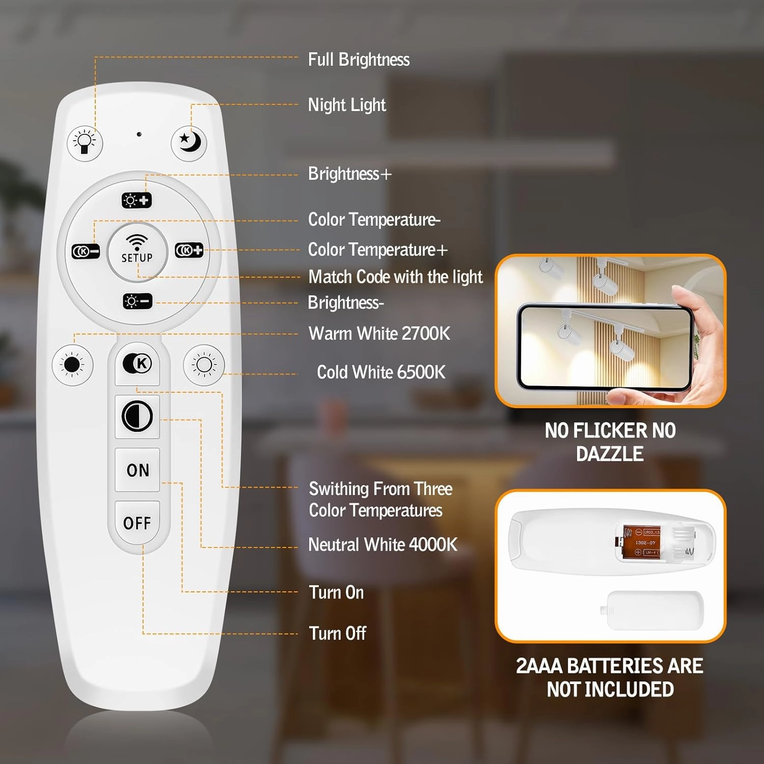【2025 Upgraded】Zoomable 12W LED Track Light Head Dimmable H Track Lighting Remote Control Bright Ceiling Spotlight Fixtures for Kitchen Dining Room 2700K-6500K 15°~60° CRI90 1200lm White 6 Pack