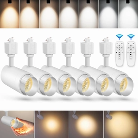【2025 Upgraded】Zoomable 12W LED Track Light Head Dimmable H Track Lighting Remote Control Bright Ceiling Spotlight Fixtures for Kitchen Dining Room 2700K-6500K 15°~60° CRI90 1200lm White 6 Pack