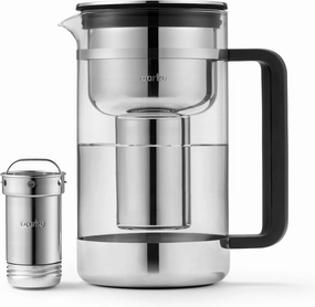 aarke Purifier Glass Water Pitcher, Refilable Stainless Steel Filter, 8-Weeks Performance, BPA-Free, Dishwasher Safe, Pure & Enriched Refill Granules, 1.66L (7 Cups) Capacity