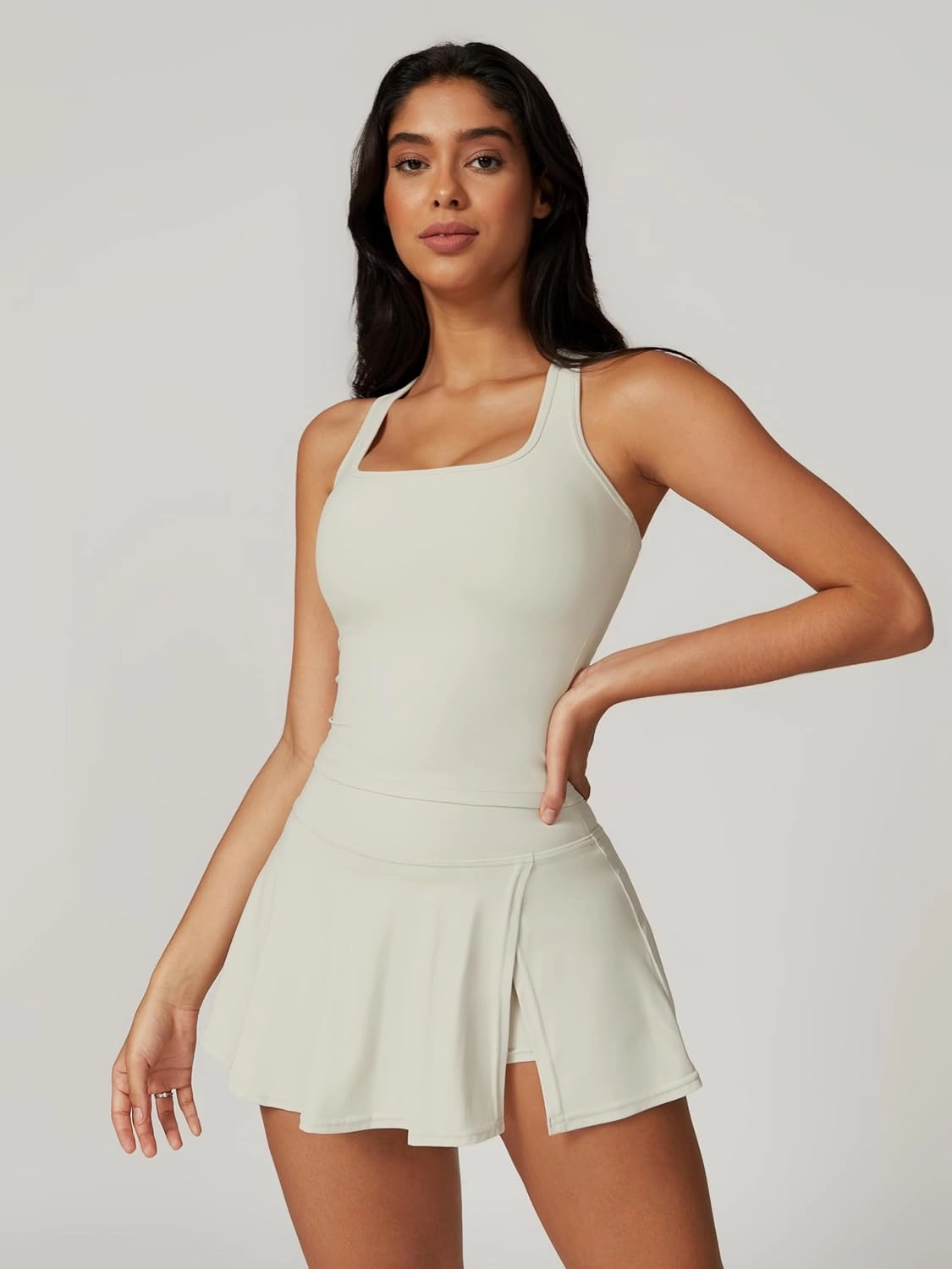 ABOCIW 2 Piece Tennis Dresses for Women Side Slit Mini Skirt Set Racerback Workout Crop Tank Top Golf Outfits