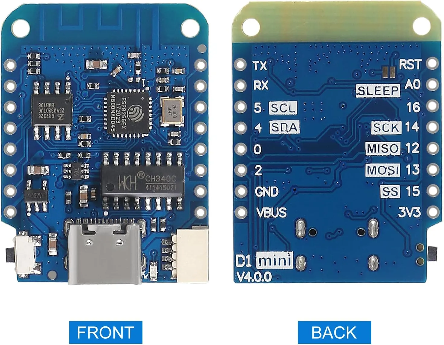 ACEIRMC 5pcs WeMos D1 Mini V4.0.0 Type-C USB WiFi Internet of Things Board Based ESP8266 4MB Compatible with Arduino MicroPython Nodemcu (V4.0.0 Type-C)
