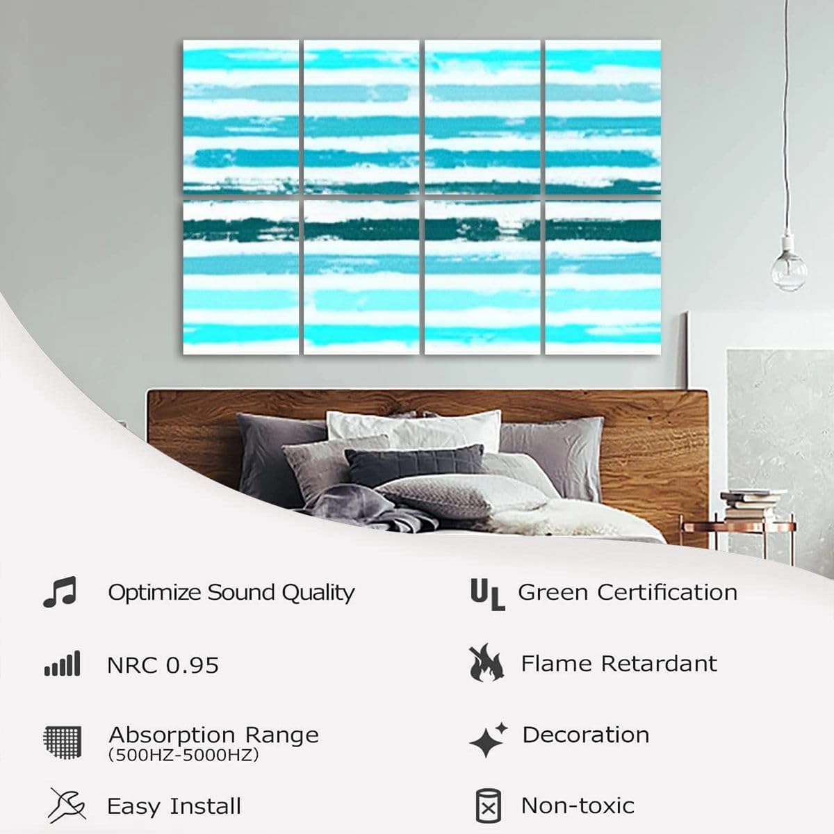 Acoustical Soundproof Wall Panels Watercolor brush stripes seamless pattern Caramel bright sea wave navy Self-Adhesive Art Acoustic Panels Reduce Room Echo Reverberation Acoustic Treatment Wall Decor