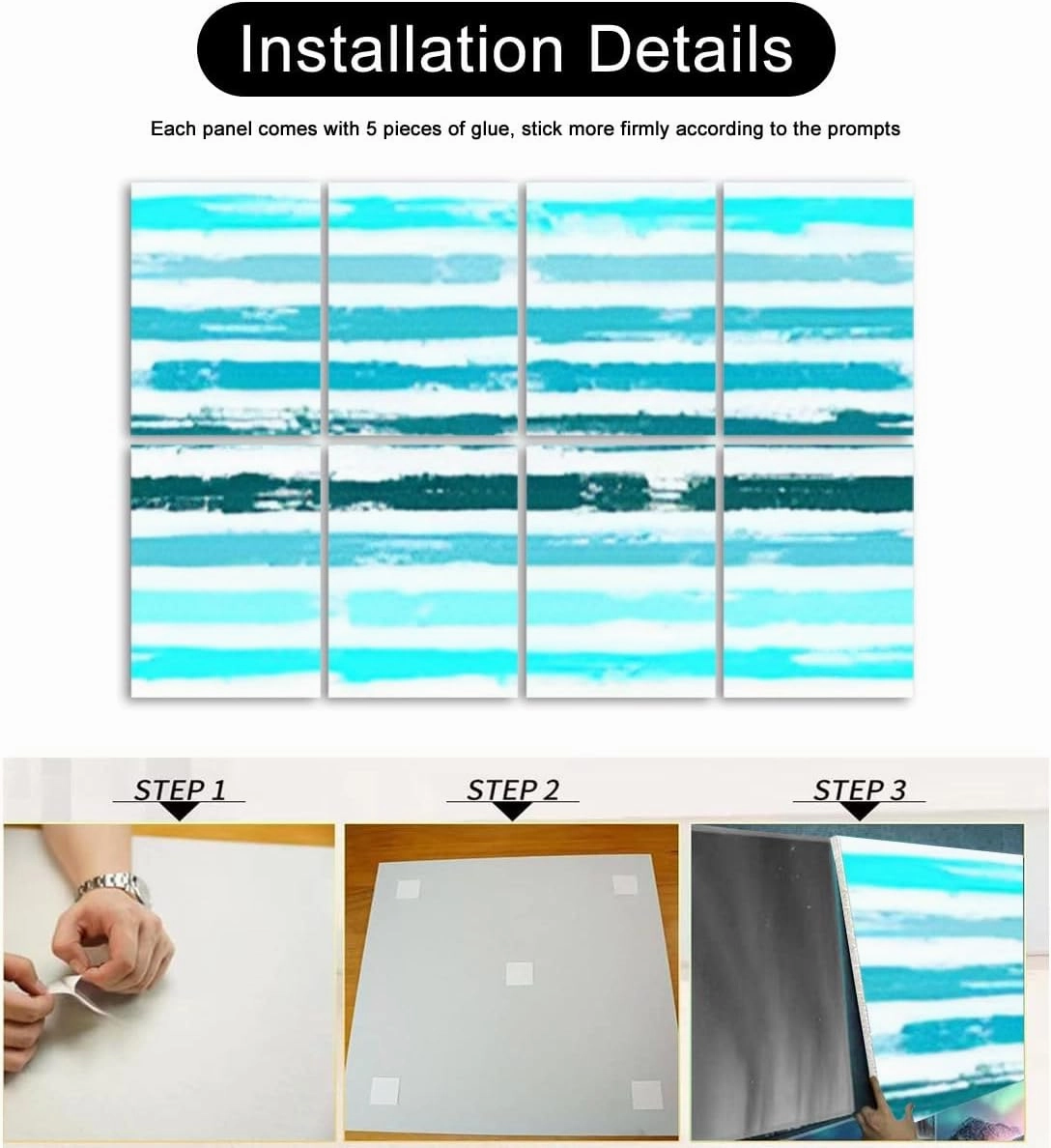 Acoustical Soundproof Wall Panels Watercolor brush stripes seamless pattern Caramel bright sea wave navy Self-Adhesive Art Acoustic Panels Reduce Room Echo Reverberation Acoustic Treatment Wall Decor