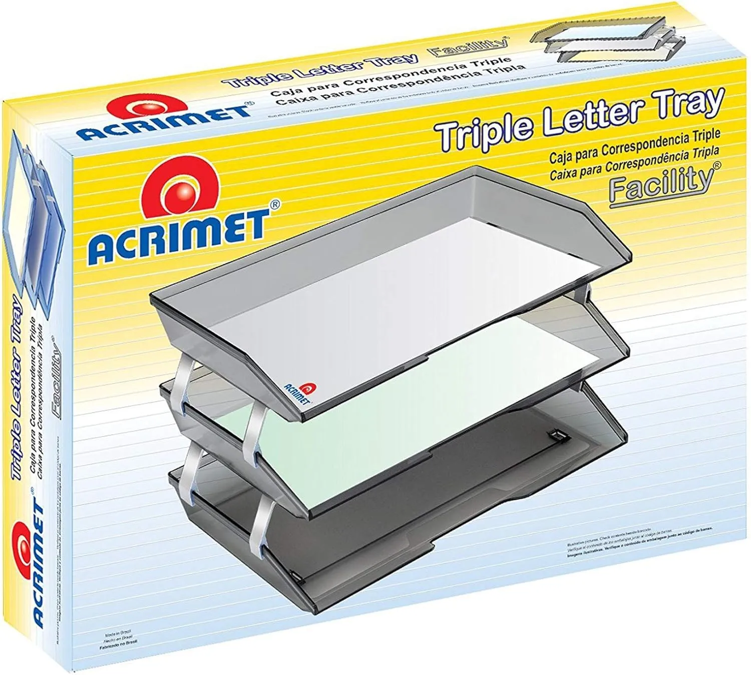 Acrimet Facility 3 Tier Letter Tray, Side Load, Letter Size/A4, Desktop File Organizer, Plastic (Black Color)
