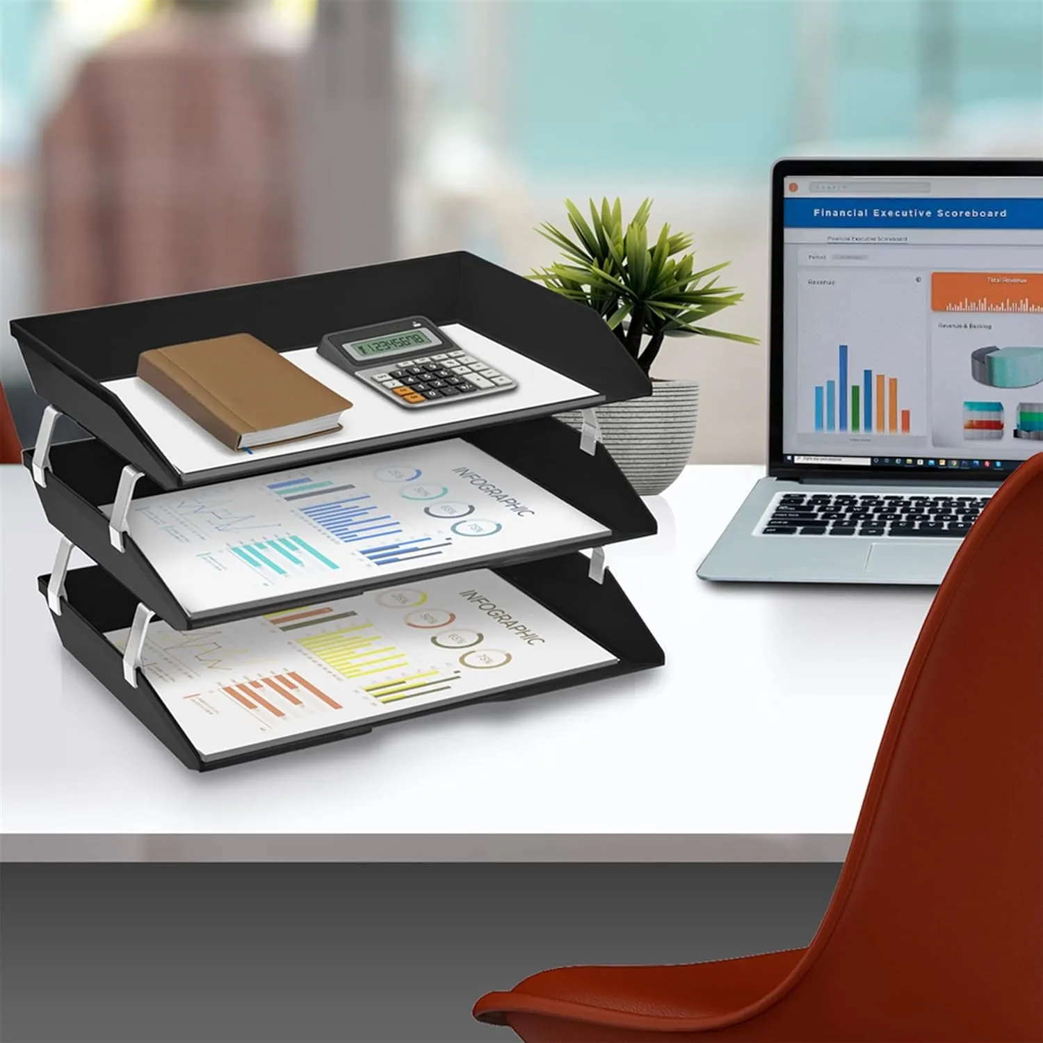 Acrimet Facility 3 Tier Letter Tray, Side Load, Letter Size/A4, Desktop File Organizer, Plastic (Black Color)