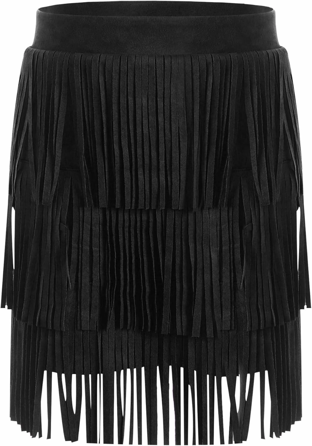 ACSUSS Faux Suede Boho Tassel Trim Skirt for Girls Kids Fringe Western Cowgirl Mini Skirt for Country Concert