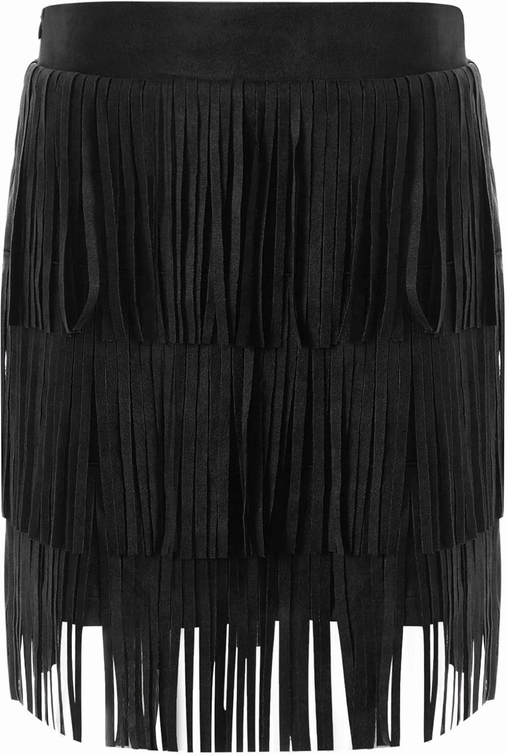 ACSUSS Faux Suede Boho Tassel Trim Skirt for Girls Kids Fringe Western Cowgirl Mini Skirt for Country Concert