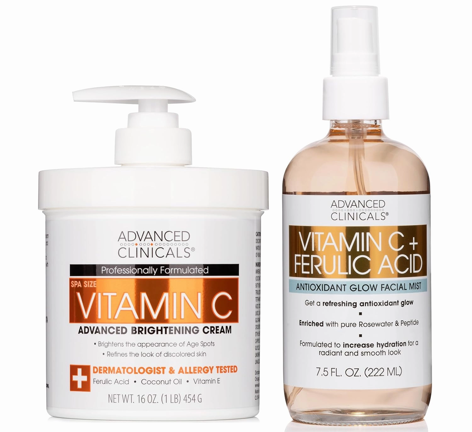 Advanced Clinicals Vitamin C Brightening Cream   Vitamin C Antioxidant Glow Facial Mist Set