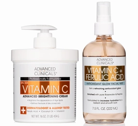 Advanced Clinicals Vitamin C Brightening Cream   Vitamin C Antioxidant Glow Facial Mist Set