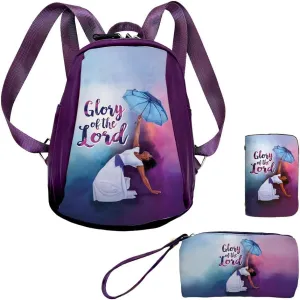 African American Expressions Glory of the Lord Backpack Set - Includes Backpack, Pouch, and Card Holder - Perfect for Travelers - BPS02