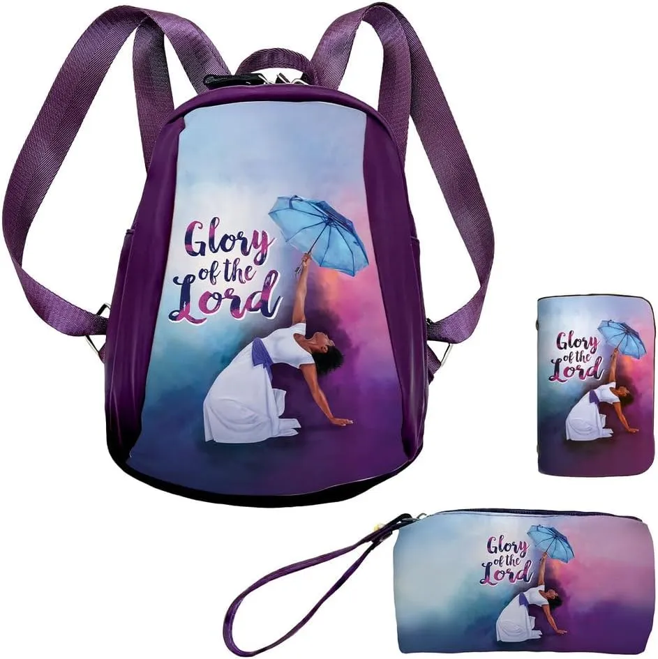 African American Expressions Glory of the Lord Backpack Set - Includes Backpack, Pouch, and Card Holder - Perfect for Travelers - BPS02