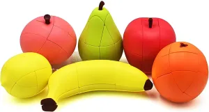 AI-YUN Speed Cube Set of 6 Pack, Simulation Fruit Magic Cube Set of Apple Pear Banana Orange Lemon Peach, Educational Puzzle Toys Gift for Kids