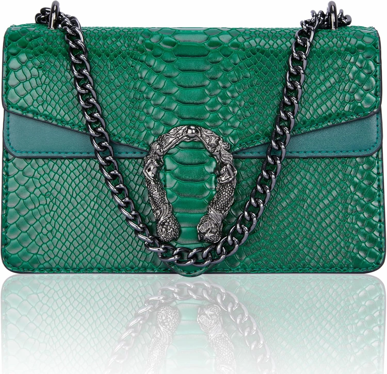 Aiqudou Crossbody Bag and Satchel Purse for Women - Fashion Snake Print Chain Purse Luxury PU Leather HandBag
