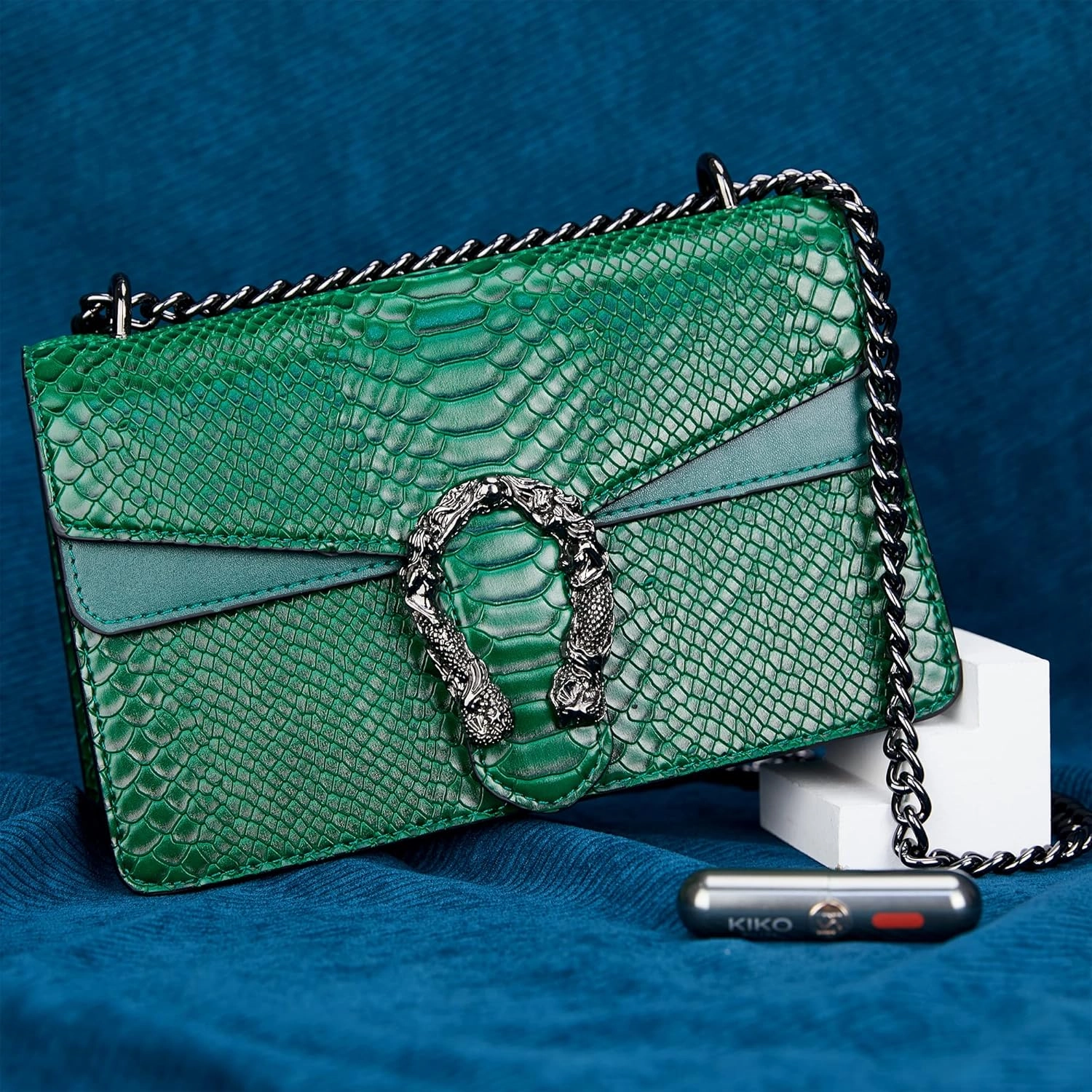Aiqudou Crossbody Bag and Satchel Purse for Women - Fashion Snake Print Chain Purse Luxury PU Leather HandBag